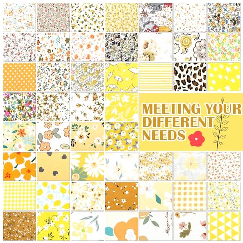 Kinlop 600 Pcs 4"x4" Cotton Fabric Squares Quilting Precut, Yellow - color: Classic Style