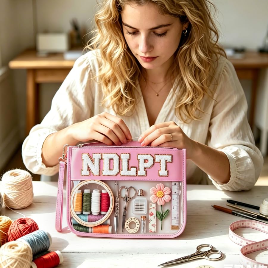 Needlepoint Project Bag NDLPT Clear Zip Pouch Bag, Premium Craft Storage Case, Sewing Organizers and Storage Sewing Gifts for Stitching Enthusiasts(Pink) - color: Pink