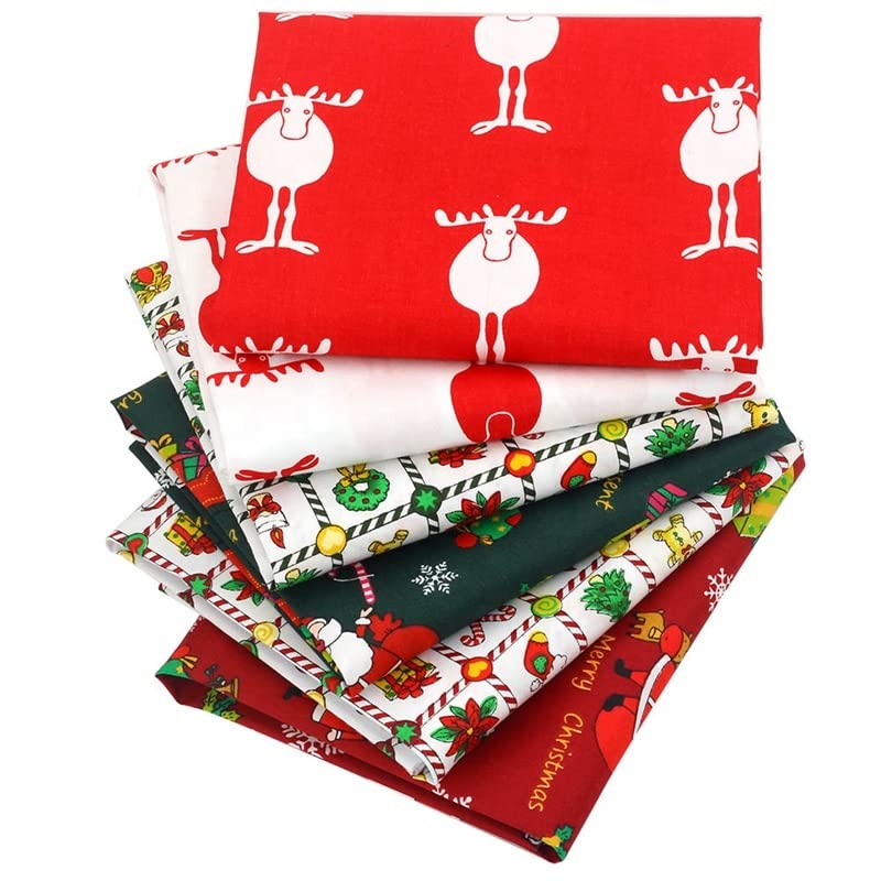AMORNPHAN Christmas Holiday Printed 100% Cotton Quilting Bundles Fabric for Patchwork Needlework DIY Handmade Sewing Crafting Precut Face Mask 16x20 Inches (40x50cm.) Set of 6 Pieces (Christmas) - color: Christmas