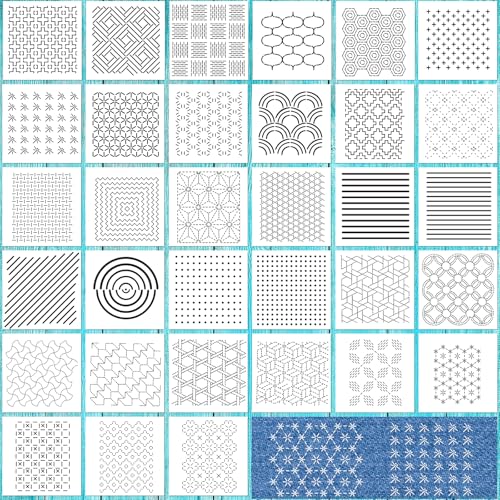 33 Pcs Plastic Sashiko Stencil 4.7 X 4.7 Inch Geometric Sashiko Pattern Template for Drawing Line Quilting Stencil Sewing Hand Quilting and Embroidery and Design Creativity DIY - color: White