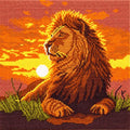 Zhenqing Majestic Lion Stamped Cross Stitch Kit for Beginners, 11CT Printed Full Coverage Sunset Wildlife Animal Pattern, 38 x 38 cm DIY Embroidery Needlework Set, No Hoop Needed - color: Majestic Lion