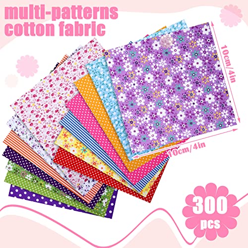 Tudomro 300 Pieces Cotton Fabric Squares 4x4 Inch Precut Quilting Squares