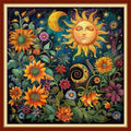 Funchey Stamped Cross Stitch Kits, DIY Cross Stitch Pattern for Adults Beginners Needlepoint Kits Embroidery Kit Arts and Crafts 11CT& Magic Sun Moon Flowers 18x18 inchs - color: HandicraftColor35