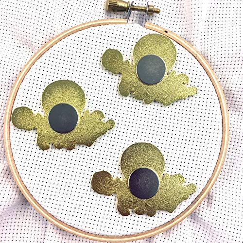 Green Stitching Octopus Holding Floss Hoop and Stork Scissors Enamel Needle Minder