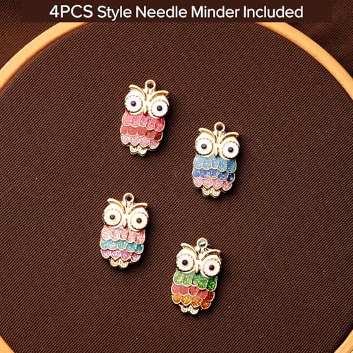 4pcs Needle Minder for Embroidery,Sewing Magnetic Needle Keeper,Cute Owl Cartoon Enamel Pin Needle Minder Sets,Needle Holder for Embroidery, Needlework Storage Accessory, Gift for Cross Stitch Lover