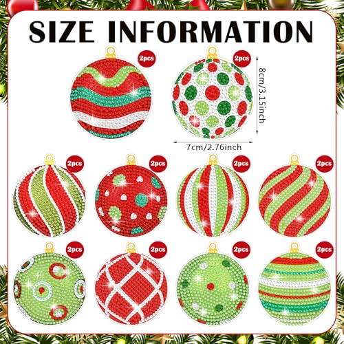 Realspring 20 Pcs Christmas Diamond Art Ball Ornaments 5d Lime Green Red - style: Cute