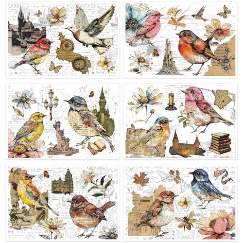 6 Pcs Vintage Letters & Birds Rub-On Transfers, 8 x 12 Inch - style: Vintage Bird Collage