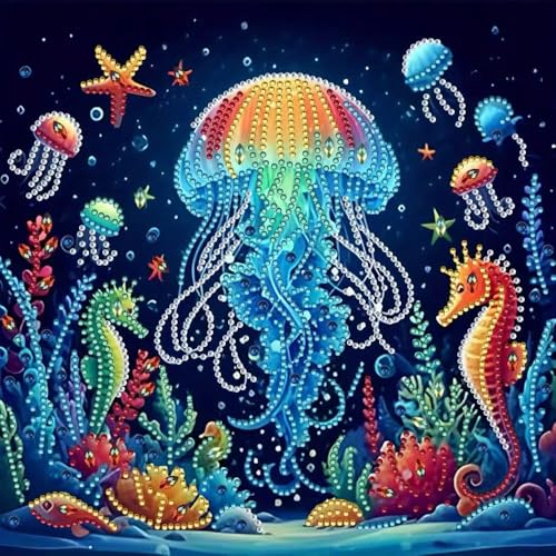 ZQEATRY Jellyfish Special Shape Diamond Art Kits for Adults,5D Diamond Painting Kits for Adults Beginner,DIY Diamond Dots Art Crystal Rhinestones Painting Kits for Home Wall Decor 11.8 X 11.8inch - color: XJ102