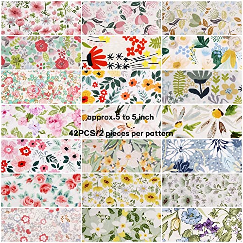 Charm Packs Fabric for Quilting 42Pcs 5'' Precut Fabric Quilt Squares Cotton Bundles for Sewing Floral Printed Squares - size: 5 x 5 Inch