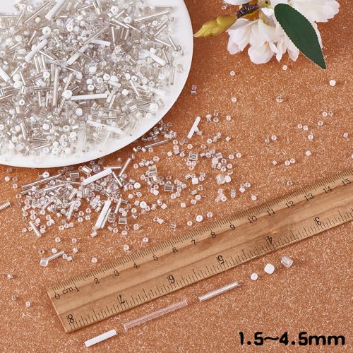Ornaland Glass Bugle Beads Tiny Long Tube Seed Beads Bulk, White, 30g - color: White