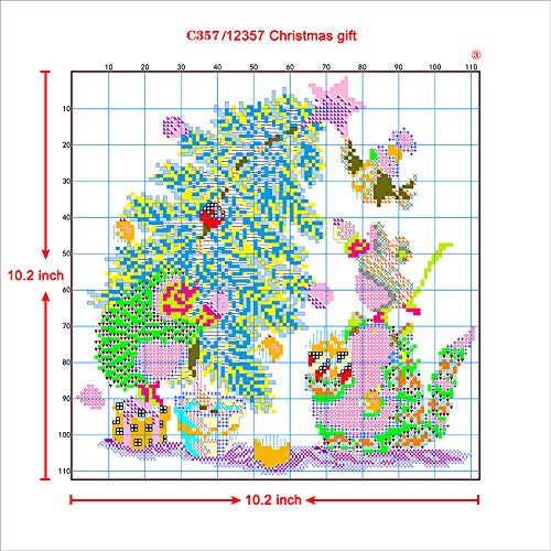 Printed Cross Stitch Kits 11CT 14X14 inch 100% Cotton Holiday Gift DIY Embroidery Starter Kits Easy Patterns Embroidery for Adults Crafts DMC Stamped Cross-Stitch Supplies Needlework Christmas Tree - color: Stamped 10.2×10.2 inch