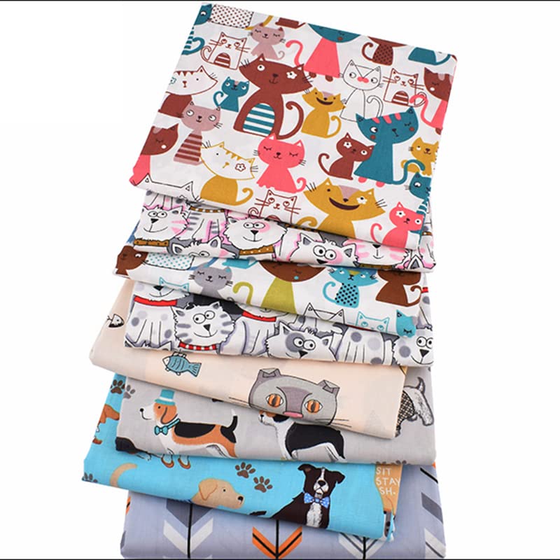 AMORNPHAN Cat and Dog Cartoon Printed 100% Twill Cotton Quilting Bundles Fabric for Patchwork Needlework DIY Handmade Sewing Crafting Precut Face Mask 16x20 Inches (40x50cm.) Set of 8 Pieces (Cat) - color: Cat