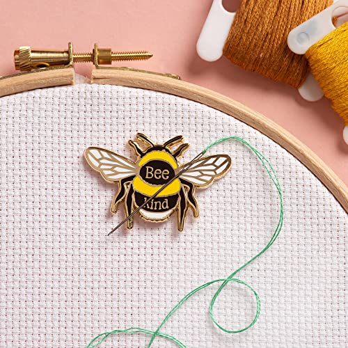 Caterpillar Cross Stitch Bumblebee 'Bee Kind' Needle Minder for Cross Stitch, Sewing, Embroidery and Needlework Craft Accessories, Enamel and Magnetic