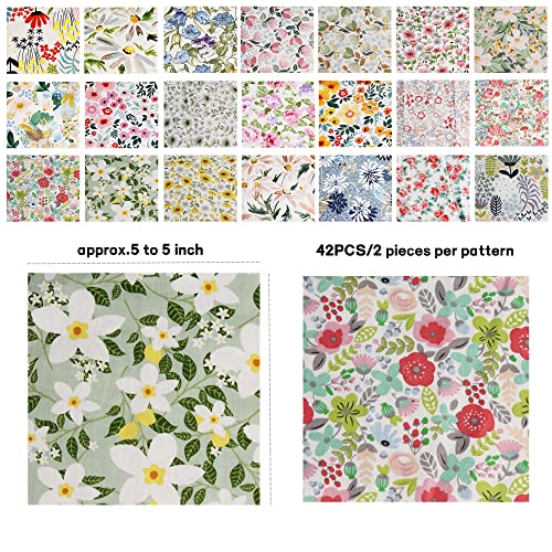 Charm Packs Fabric for Quilting 42Pcs 5'' Precut Fabric Quilt Squares Cotton Bundles for Sewing Floral Printed Squares - size: 5 x 5 Inch