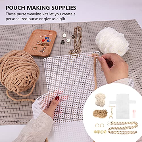 ABOOFAN DIY Woven Purse Material Kit Cross Stitch Purse Canvas with Deer Pendant Handmade Bag Accessory for Phone Cosmetics Gift Making 7.28 X 4.13 X 1.57 in