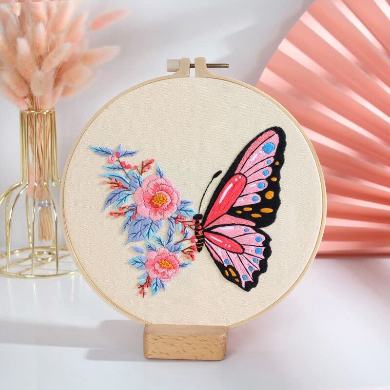 GLTAYLMY 3 Pack Embroidery Kits with Butterfly Pattern for Beginner Adults,Cross Stitch Kits with 1 Plastic Embroidery Hoops,Needles and Color Threads,Needlepoint Kit for Adults - color: Butterfly