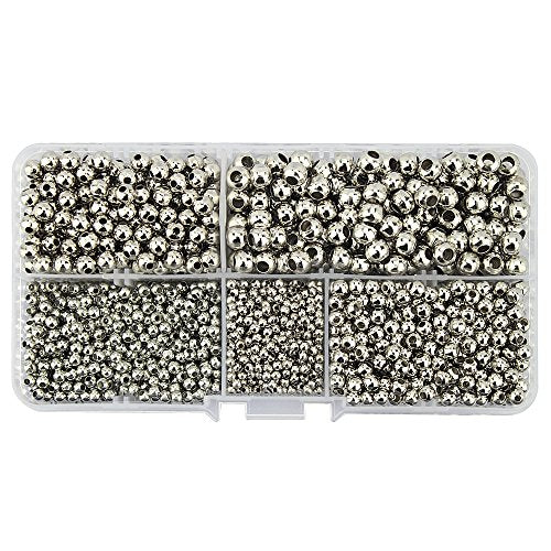 (R) Platinum Smooth Round Metal Beads Assorted Size Jumbo Pack 2100 pcs - color: Platium 2100 Pcs Mixed Size