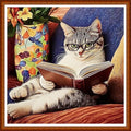 Funart Stamped Cross Stitch Kits for Beginners Full Range of Cross Stitching Preprinted Embroidery Kits for Adults, 11CT Embroidery Pattern Needlepoint Kits-Cat Reading 18x18 inch - color: ColorArt63