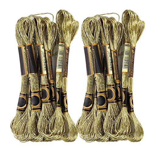 Cross-Stitch Thread, Light Gold Embroidery Glossy Floss for Sewing and Embroidery with 24Pcs