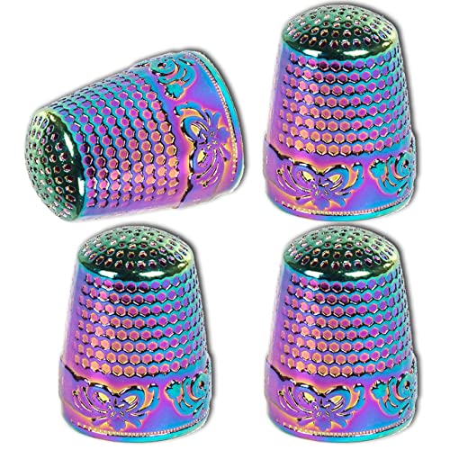 ZESION 4Pcs Sewing Thimbles, Metal Thimbles for Hand Sewing Finger Protector, Quilting Craft Accessories for Knitting Needlework DIY Tools, Dazzling - color: Dazzling