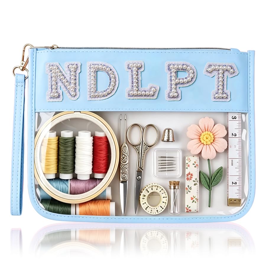 Needlepoint Project Bag NDLPT Clear Zip Pouch Bag, Premium Craft Storage Case, Sewing Organizers and Storage Sewing Gifts for Stitching Enthusiasts (Pearl Blue) - color: Pearl Blue