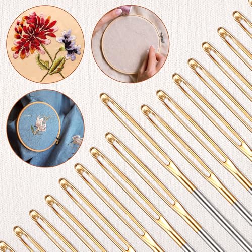 100pcs Cross Stitch Needles +2 Needle Threader Golden Color Large Eyes Cross Stitch DIY Embroidery Hand Needles Large Eyes Cross Stitch DIY Embroidery Hand Needles Sewing Needles in Transparent Box