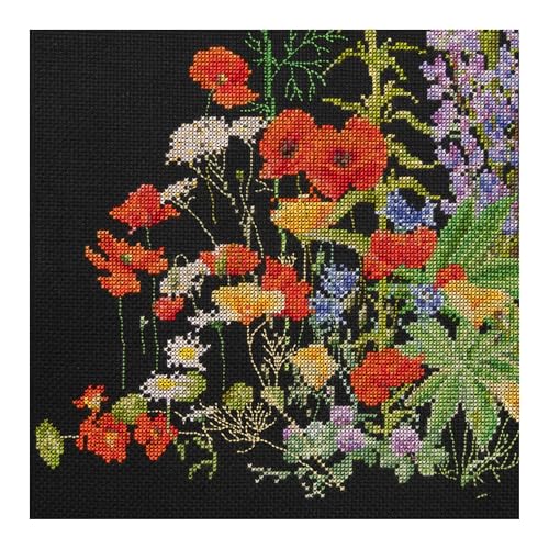 Thea Gouverneur - Counted Cross Stitch Kit - American Wild Flowers - Aida Black - 16 Count - Embroidery Kit for Adults - DMC Embroidery Threads and Other Cross Stitch Supplies Included - 554.05 - color: 554.05 Aida Black