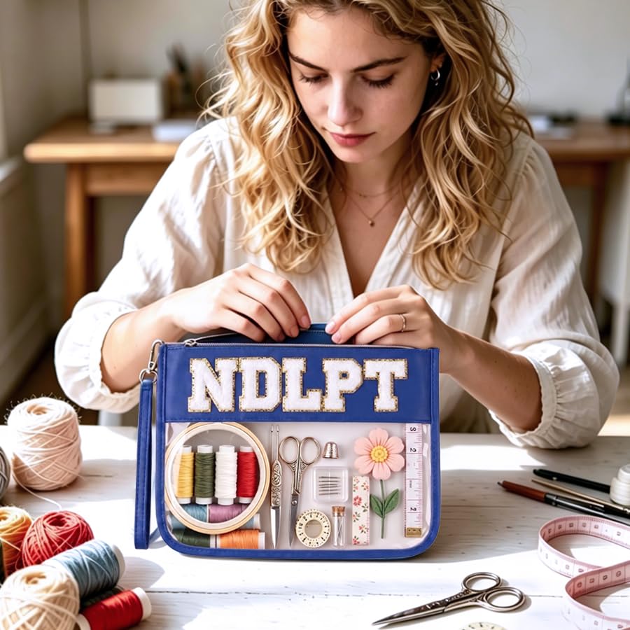 Needlepoint Project Bag NDLPT Clear Zip Pouch Bag, Premium Craft Storage Case, Sewing Organizers and Storage Sewing Gifts for Stitching Enthusiasts(Royal Blue) - color: Royal blue