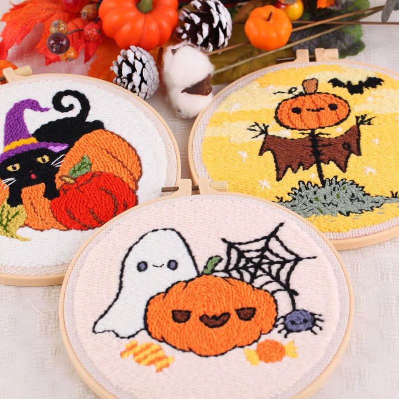 artcici Punch Needle Kit for Beginners with Halloween Ghost Pattern Tool and Yarn, Easy Embroidery Rug Hooking Set (Halloween Ghost) - color: Halloween Ghost