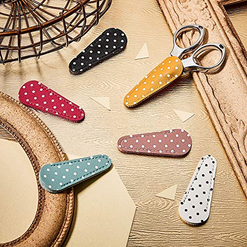 Mudder 6 Pieces Leather Sheaths for Scissors, Polka Dot Embroidery