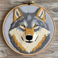 DIY Punch Needle Kits Cartoon Grey Wolf Head with Hoop 20x20cm-4 - color: 17-Wolf