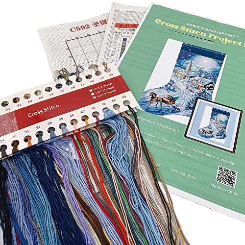 Howie's Needlepoint Cross Stitch Kits, 14CT Pre-Printed Pattern Needlepoint Kits, Full Range of Stamped Starter Kits (Christmas Stocking 1, 14.6 x 21.7 Inch) - color: Christmas Stocking 1