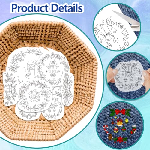 GLOBLELAND 4 Sheets Christmas Wreath Water Soluble Embroidery Pattern - color: Christmas Wreath