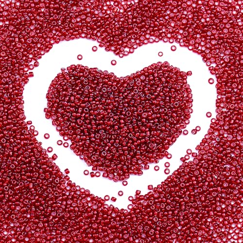 Legefo 4mm Glass Seed Beads Bulk, Red with Silver 6/0 Small Mini Pony Seed Beads, Tiny Round Craft Bead for Bracelet Necklace Wrist Jewelry Making Beading Weaving DIY Crafts Supplies, 1000pcs - color: Red with Silver