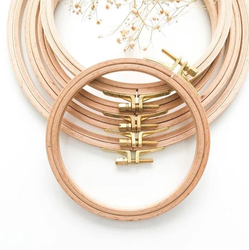 Nurge Premium Quality Beech Wood Embroidery Hoop, Cross Stitch Hoop with Gold Plated Adjustable Brass Screw for DIY Projects Ideal for Crafters,Beginners & Professionals - 5.12" Diameter & 0.31" Thick - size: 5.12" / 130mm Dia