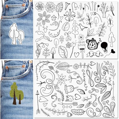 Patemby Embroidery Pattern Water Soluble Embroidery Stabilizers, Stick and Stitch Embroidery Paper Wash Away with Pre-Printed Pattern Designs Stencils Transfers for Hand Sewing Lover Beginner - color: Boho