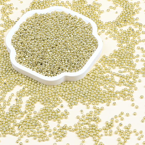 Legefo 4mm Glass Seed Beads Bulk, Bright Gold 6/0 Small Mini Pony Seed Beads, Tiny Round Craft Bead for Bracelet Necklace Wrist Jewelry Making Beading Weaving DIY Crafts Supplies, 1000pcs - color: Bright Gold