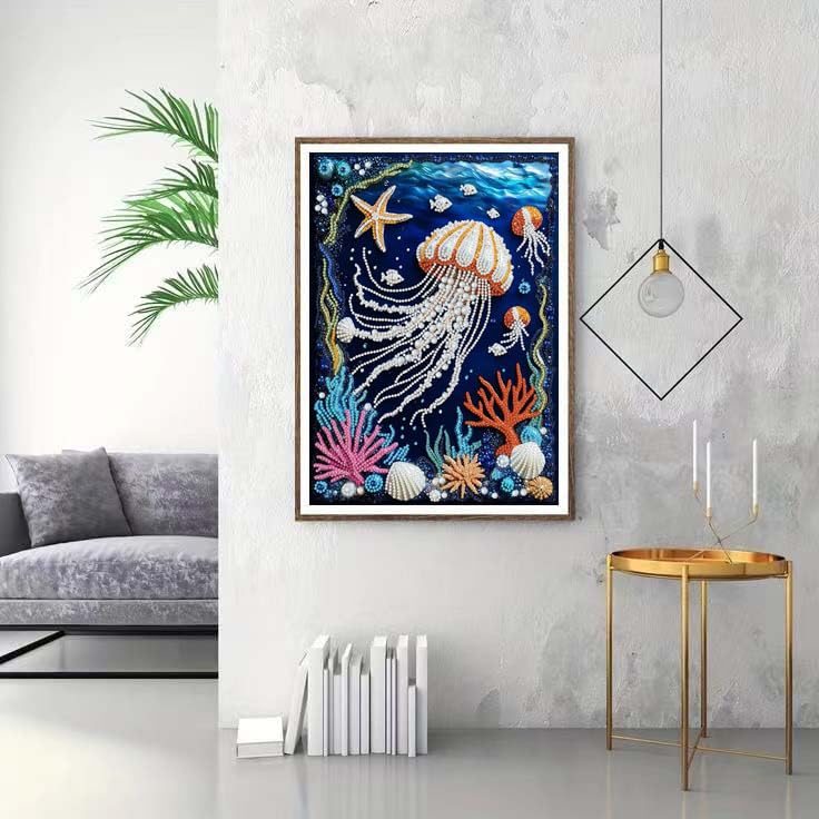 ZQEATRY Jellyfish Coral Reef Special Shape Diamond Art Kits for Adults,5D Diamond Painting Kits for Beginner,DIY Diamond Crystal Rhinestones Gem Art Kits for Home Wall Decor 12 X 16inch - color: XJ123