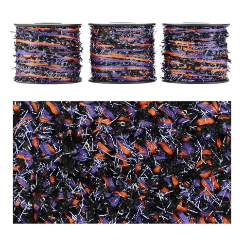 Artisanal Yarn Collection Multifiber Fancy Yarn for Knitting Crocheting Crafts DIY, Set of 3 Rolls(142 Halloween Shadow) - color: 142 Halloween Shadow