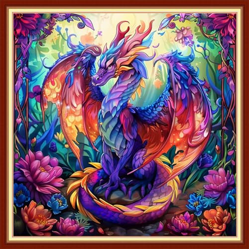 Dimensean Stamped Cross Stitch Kits Full Range of Embroidery Patterns Starter Kits for Beginners Adult DIY Cross Stitches Needlepoint Kits 11CT-Colorful Dragon 18x18 inch - color: Arts kits 02