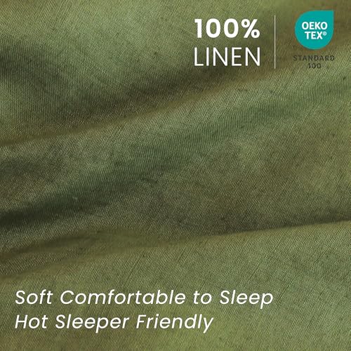 Simple&Opulence 100% French Linen Pillowcases with Embroidery – Pack of 2, Washed Solid Color Natural Flax, Soft & Breathable - Olive, 20'' x 26'' - color: Olive, size: Queen