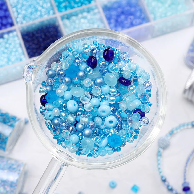 24 Grid Blue Glass Seed Bugle Tube Beads Kit for Jewelry Making DIY Craft - color: Blue, size: 24 Grid
