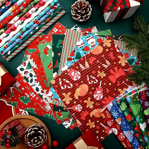 Irenare 100 Pcs 8 x 8 Inches Christmas Fabric Bundles Fat Quarters Santa Claus Precut Fabric Bundle Squares Xmas Tree Snowman Printed Sewing Patchwork for Xmas Winter DIY Crafts Quilting - style: Santa Claus
