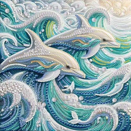 Dolphin Animal Special Shape Diamond Art Kits for Adults,5D Diamond Painting Kits for Adults Beginners,DIY Paint by Diamond Dots Crystal Rhinestones Painting Kits for Home Wall Decor 12×12inch - color: XJ117