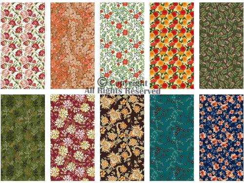 Craftido -25 Options- 100% Cotton Quilting Fabric Bundles 10pcs Fat Quarters 18”x21”-Medium Weight 5.2 oz- Soft Cotton for Quilting, Sewing Project, Patchwork, DIY Crafts - Retro Style - color: Retro Style