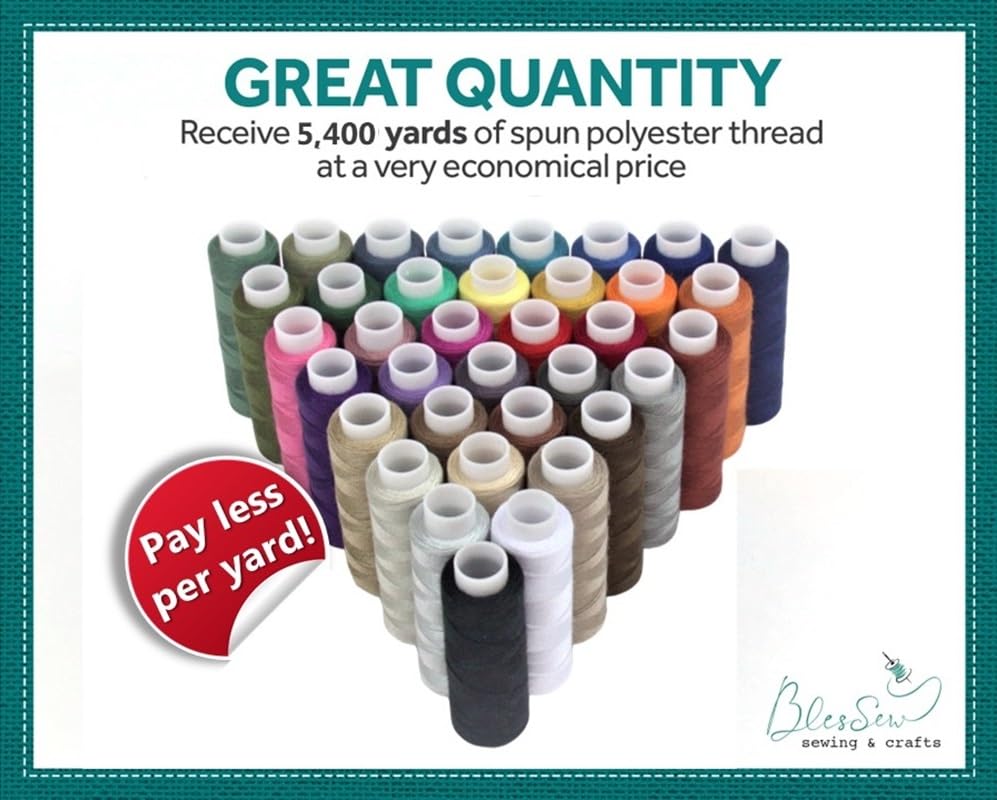 BlesSew Polyester Sewing Thread Set, 36 Sewing Machine Thread Spools, 150 Yards Each, Assorted Colors for Hand Sewing, Quilting, Mending, Crafts - color: Basic Colors