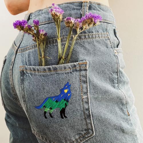 BENECREAT 4Sheets 35Pcs Forest Animals Mountain Water Soluble Embroidery, 11.7x8.3inch Wolves Deer Bear Stick and Stitch Embroidery Paper Stabilizer Water Soluble Hand Sewing for Shirts, Coats, Bags