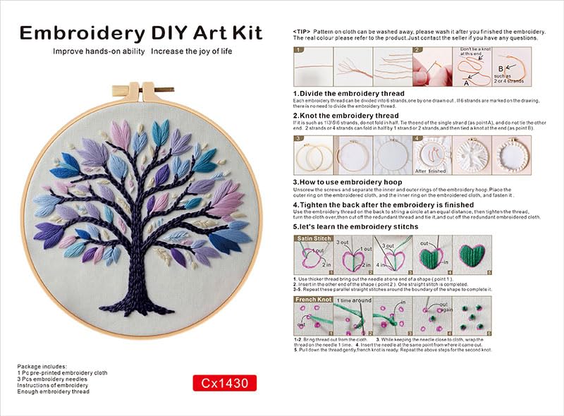 Haootadiy Beginner Embroidery Kit for Adults, Easy Cross Stitch Kit for Beginners and Adults, Full Embroidery Hoop Kit with Needles and Thread Included (Pattern 13) - color: Pattern 13