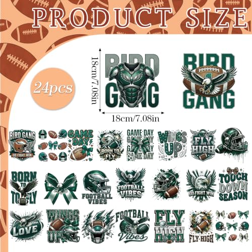 Dazoratix Green Football Iron on Transfers - 24 Sheets DTF Ready to Press - style: Green Football