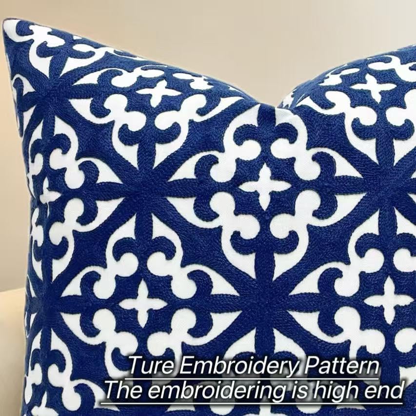 Slow Cow Embroidered Throw Pillow Cover 18 x 18 Inch Navy Blue - color: Navy White, size: 18" x 18" (Pack of 1)